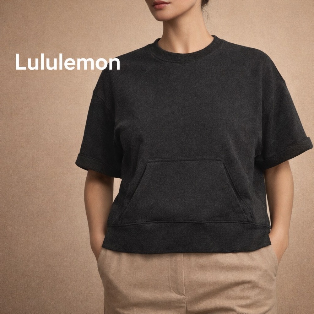 Cropped Black Short Sleeve Sweatshirt Pullover Size 6